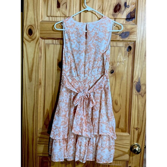 Japna Womens Sleeveless Dress Size Medium Coral Peach Color Lined Ruffled V Neck - Picture 2 of 7